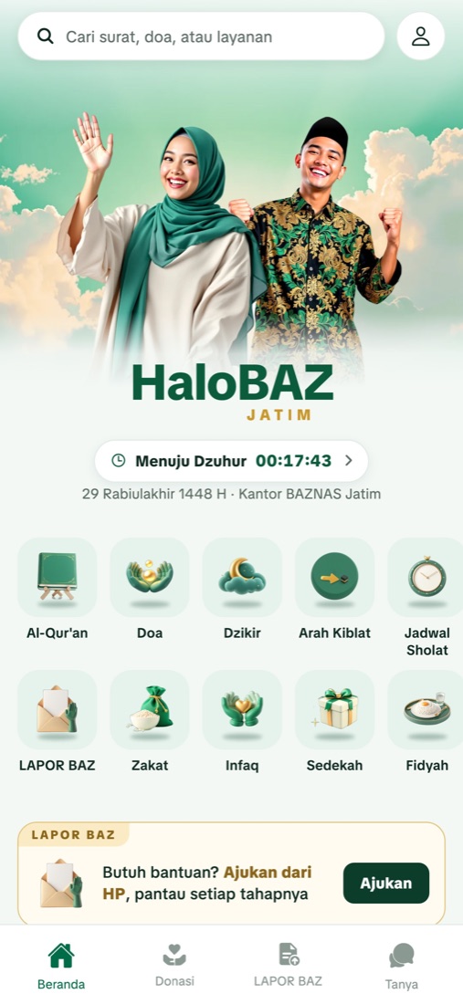Beranda aplikasi HaloBAZ