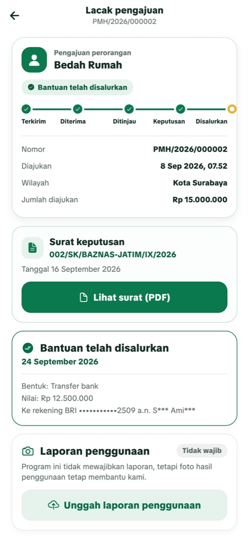 Melacak pengajuan LAPOR BAZ di HaloBAZ