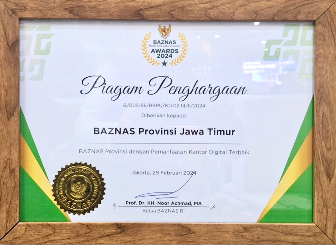 Piag BAZNAS Provinsi dengan Pemanfaatan Kantor Digital Terbaik